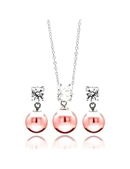 Drop Pink Pearl with Cubic Zirconia Sterling Silver Set...Pearl Pendant Measures up to 11mm & Earrings Measures to 9mm....Comes in a Gift Box & Special Pouch.