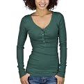 Mossimo Supply Co. Juniors V-Neck Henley Top - Chesapeake Green