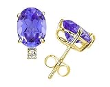 7X5mm Oval Tanzanite and Diamond Stud Earrings in 14K Yellow Gold