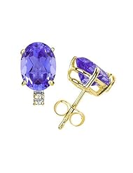 7X5mm Oval Tanzanite and Diamond Stud Earrings in 14K Yellow Gold