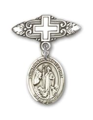 Sterling Silver Baby Badge with St. Anthony of Egypt Charm and Badge Pin with Cross