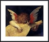 Angel with Lute by Rosso Fiorentino 14.00X12.25 Framed with Black Metal Frame