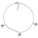 Sterling Silver Three-Drop Briolette Aqua Cubic Zirconia Anklet