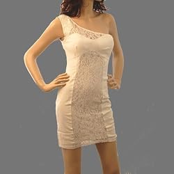 Sexy Off White Lace One Shoulder Cocktail Stretchy Dress