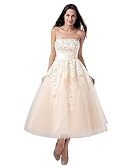 Strapless Empire   Waistline Applique Tea Length Wedding Dress/Mini Dress 