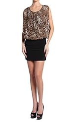 Draped Fitted Keyhole Pleated Chiffon/Polyester/Spandex/Knit Leopard Print  Dress