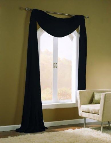 Easy Care Fabrics Sheer Window Scarf Panel Treatment, 59 by 216-Inch, Black