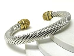 Two Tone Metal Cable Cuff Fashion Bracelet