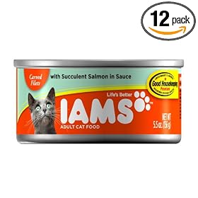 IAMS Cat Food, Carved Filets with Succulent Salmon in Sauce, 5.5-Ounce Cans (Pack of 12)