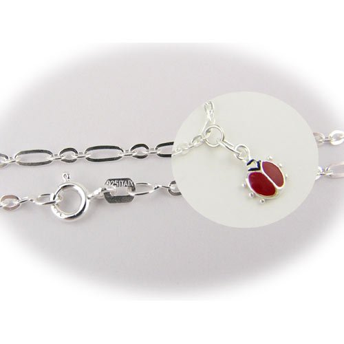 925 Sterling Silver Ladybug Charm Bracelet, Italy