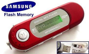 EvoDigitals 4GB Red MP3 WMA Player (samsung memory) USB With FM Tuner, Voice Recorder + More