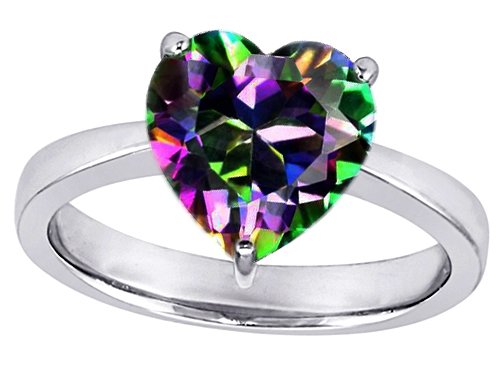 5.00 cttw 14k White Gold Plated 925 Sterling Silver Large Heart Shape Solitaire Engagement Ring with Genuine Mystic Topaz - Gold Plated Silver