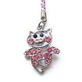 Cell Phone / Camera Charm Strap Beautiful Pink Diamond Dancing Pig