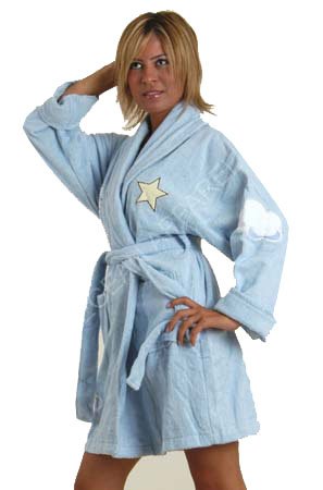 Counting Sheep Appliqued Bathrobe, 100% Cotton Terry Cloth, Short, Lt. Blue, One Size