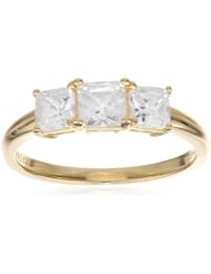 18k Yellow Gold Plated Sterling Silver Princess Cut Diamond Simulant Yesterday, Today, Tomorrow 3-Stone Ring, (1.74 cttw), Size 8