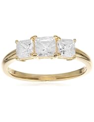 18k Yellow Gold Plated Sterling Silver Princess Cut Diamond Simulant Yesterday, Today, Tomorrow 3-Stone Ring, (1.74 cttw), Size 7