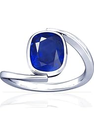 14K White Gold Cushion Cut Blue Sapphire Solitaire Ring