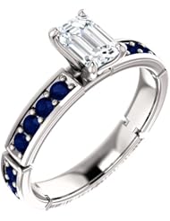 18K White Gold Emerald Cut Diamond and Sapphire Ring -- LIFETIME WARRANTY