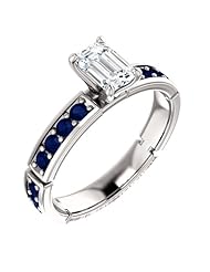 Platinum Emerald Cut Diamond and Sapphire Ring -- LIFETIME WARRANTY