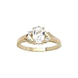 10K Yellow/White Gold 0.04 ct. Diamond and 7 x 5 MM Oval Shaped White Topaz Ring