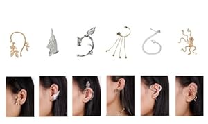 Bundle Monster 6pc Punk Style Ear Wrap Charm Ear Cuff Earring Stud Fashion Accessory for Pierced + Non Pierced Ears - Set 2