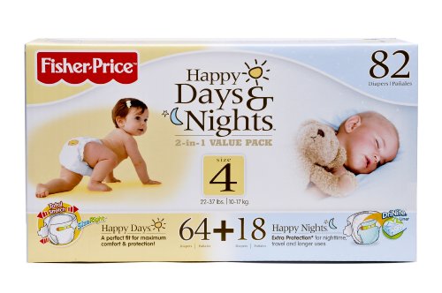 Fisher Price Happy Days and Nights Diapers, Large, 22-37 Lbs., 82-Count