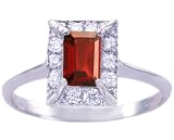 14K Yellow or White Gold Diamond and Octagon Gemstone Engagement Ring-Garnet-full, half sizes from 5-8.5