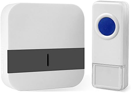 Waterproof Wireless DoorBell Plug-in Push Button with LED Indicator Over 50 Chimes, Operating At Over 300 Meters Range, No Batteries Required for the Receiver, White