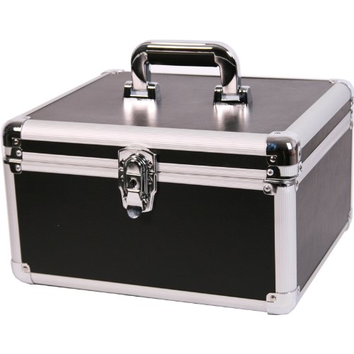 320 Disc CD / DVD / Video Game Black Aluminum Leather-like Storage Box Organizer Carrying Case w/Chrome Handle