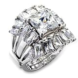 3.0ct Princess cut 3 Stone Engagement Ring with Ring Guard Bridal Wedding Ring Set