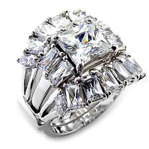 3.0ct Princess cut 3 Stone Engagement Ring with Ring Guard Bridal Wedding Ring Set