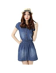 Cotton/Denim Short Sleeves Mini Dress 