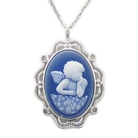 Sterling Silver Blue Agate Rafael Cameo Pendant, 18 by Amazon.com Collection