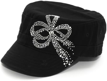 Infinity Selections Women's Rhinestone Washed Army Cap-Cindy-10900081-Black-One Size