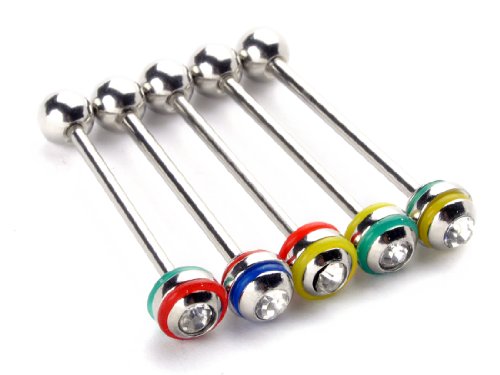 Crystal Tongue Ring Stainless Steel Barbell Piercing Jewelry