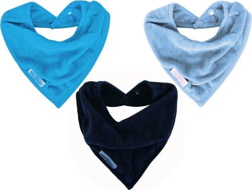 Cotton Toweling Bandana Bib With Waterproof Backing - 3 Pack (aqua/navy/sky blue)