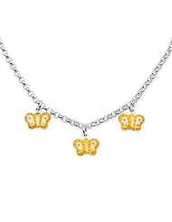 Unicornj Sterling Silver Childrens Necklace with Yellow and Orange Butterfly Charms