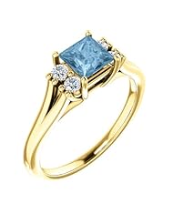 18K Yellow Gold 5.00x5.00mm Princess Cut Sky Blue Topaz and Diamond Ring -- LIFETIME WARRANTY