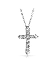Bling Jewelry Sterling Silver Round Cut CZ Cross Pendant 18in