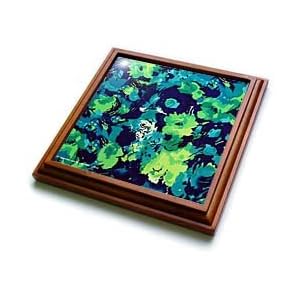 Blue Turquoise Green Print - 8x8 Trivet With 6x6 Ceramic Tile by 