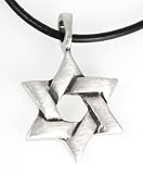 Pewter Star of David Jewish Hebrew Kabbalah Hanukkah Pendant, Leather Necklace