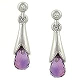 Amethyst Briolette and Diamond Dangle Earrings .02cttw