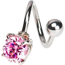 Pink Cubic Zirconia Round Spiral Twister Belly Ring