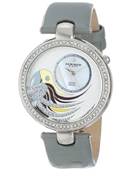 Akribos XXIV Womens AK602GY Lady Diamond Parrot Dial Swiss Quartz Leather Strap Watch