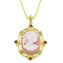 14k Gold Over Silver Red And Green Cubic Zirconia Cameo Necklace