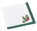 Caspari Holly Linen Paper Cocktail Napkin Package, Green