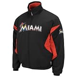MLB Mens Miami Marlins Therma Base Premier Pro Black/Pro Fire Red Long Sleeve Lightweight Full Zip Thermabase Jacket By Majestic