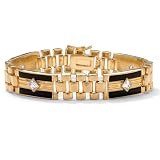 14k Gold-Plated Mens Onyx and DiamonUltra™ Cubic Zirconia Bracelet
