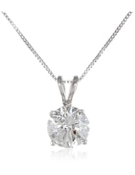 IGI Certified 10k White Gold Round-Cut-Cut Diamond Pendant Necklace (1 cttw, I-J Color, I2-I3 Clarity), 18"