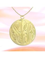 Monogram Necklace 1 1/4 inch 24K Gold Plated Sterling Silver Hand Engraved Personalized Initial Necklace - Made in USA
